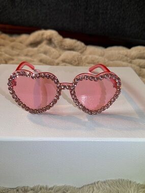 Meghan Fabulous “I Heart U” Heart-Shaped Pink Rhinestone Sunglasses